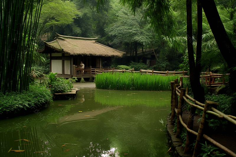 绿色小桥流水人家河流竹子园林景区摄影背景,高清,摄影图,摄影图片,图片大全,摄影图免费下载